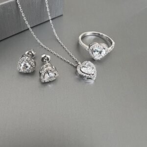 925 sterling silver heart jewelry set necklace, ring, earrings dainty gift for her etsy