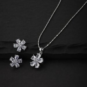 carlton london silver toned crystal studded jewellery set
