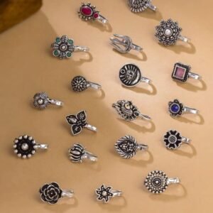 rangriti collection oxidised non piercing nose pin & nose ring combo (pack of 19) silver color jew