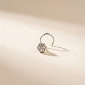 silver round cluster cz nose pin for women