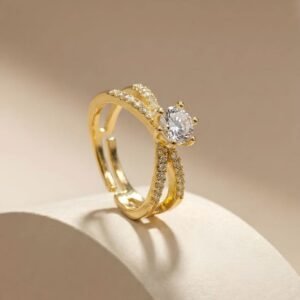 forever gleam solitaire gold plated adjustable ring